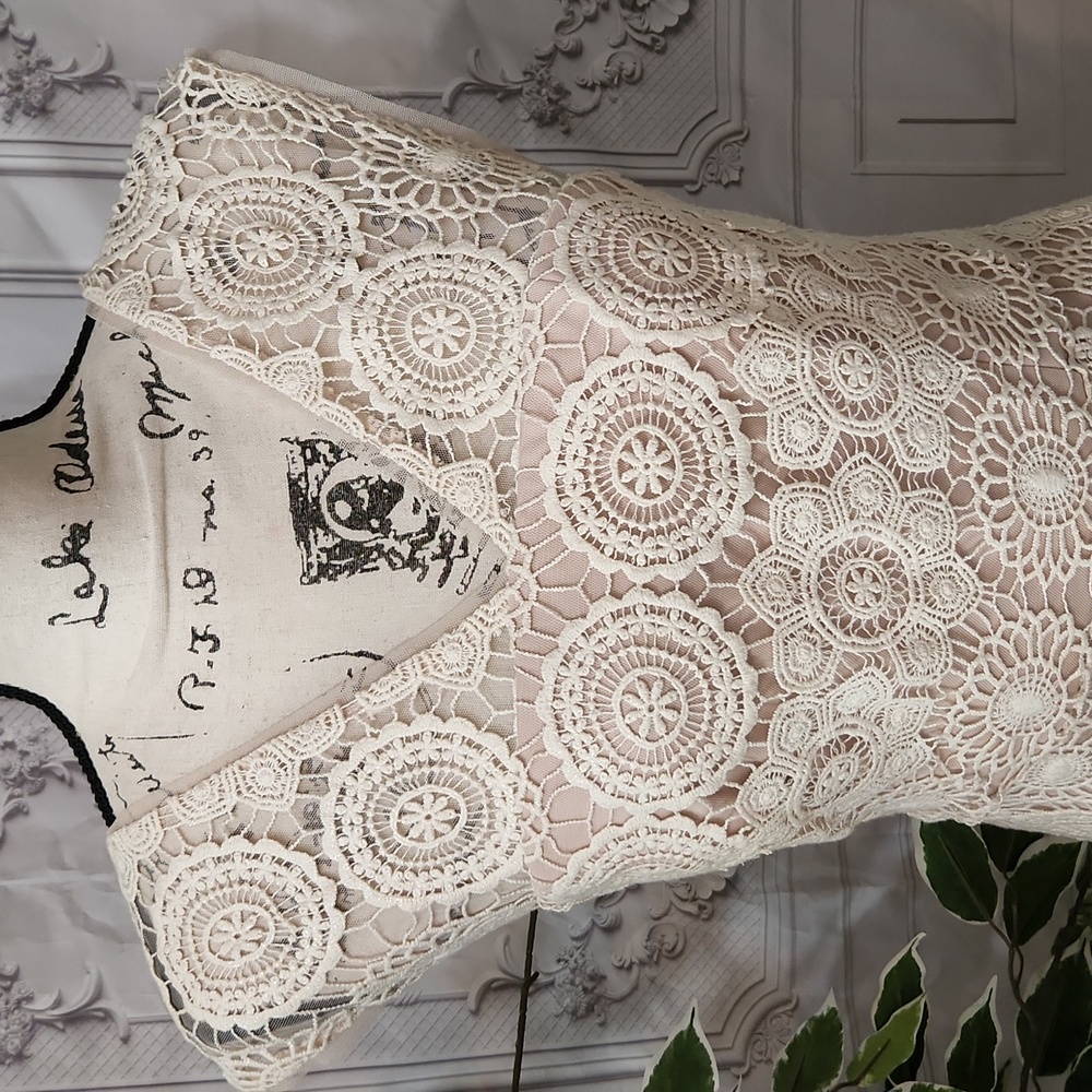 Xscape Ivory Crochet Lace Overlay Gown 8
